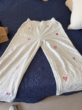 Lou and Gray Light Gray Sweatpants with Red & Pink Heart Prints
